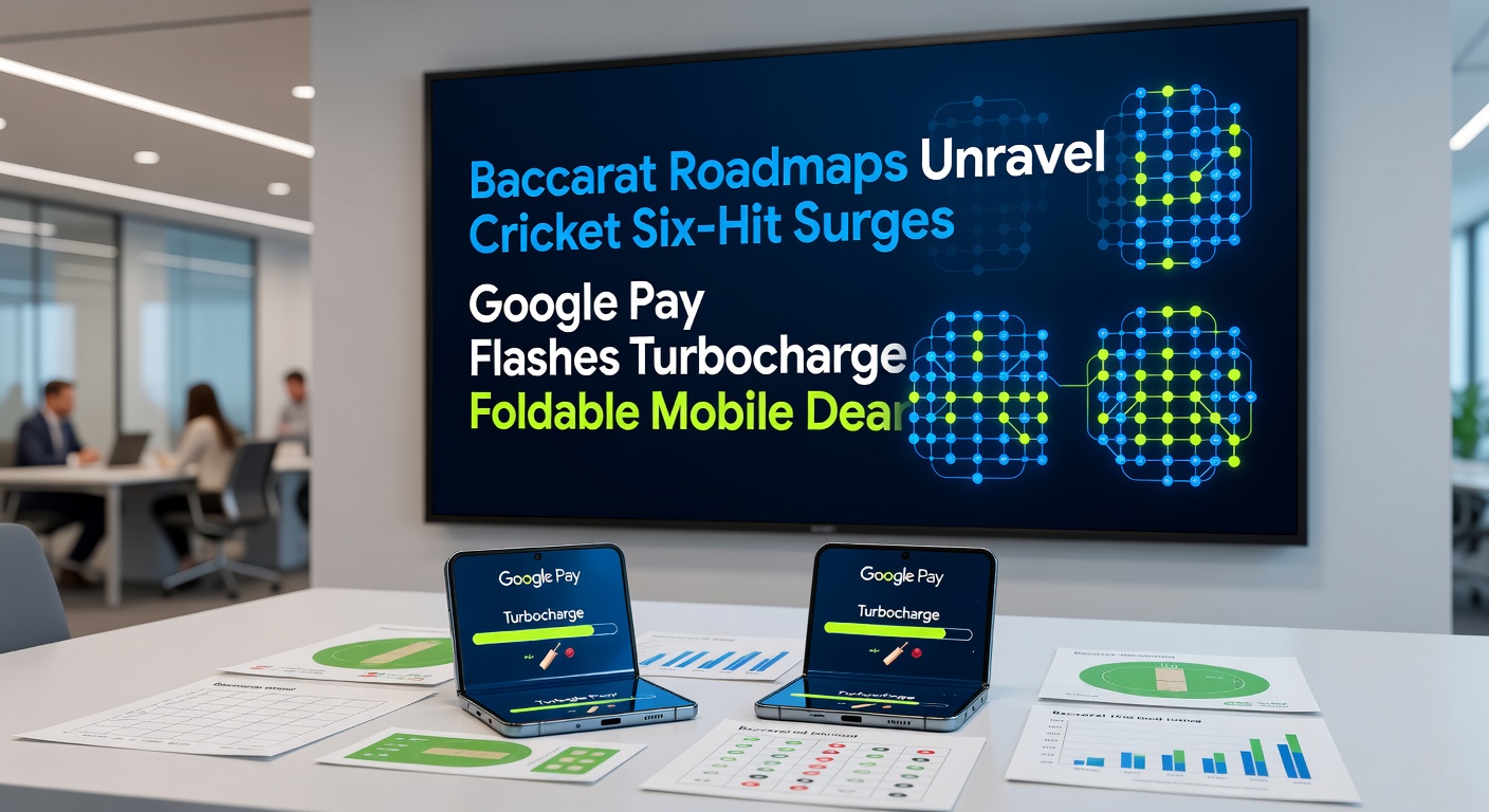 Google Pay transactie flits op een opvouwbare telefoon tijdens een live baccarat dealer ronde met cricket overlay