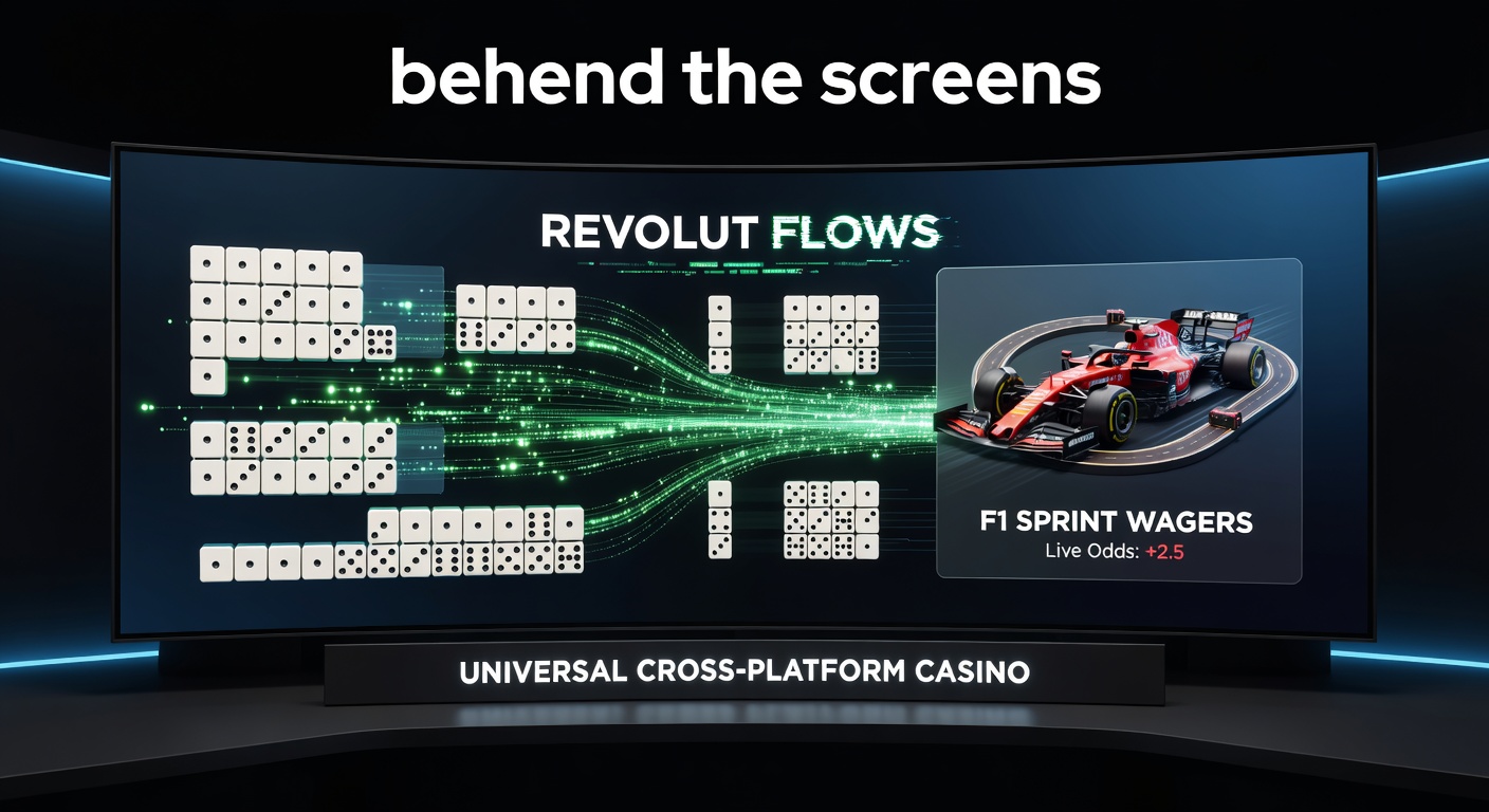 Schermafbeelding van een cross-platform casino dashboard met Pai Gow Poker tegels en Formule 1 sprint weddenschappen, aangedreven door Revolut transacties