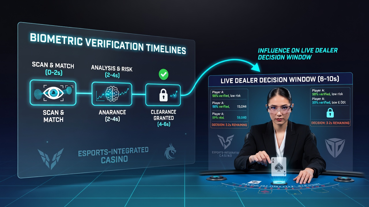 Live dealer die beslissingen neemt in een esports casino omgeving met biometrische verificatie