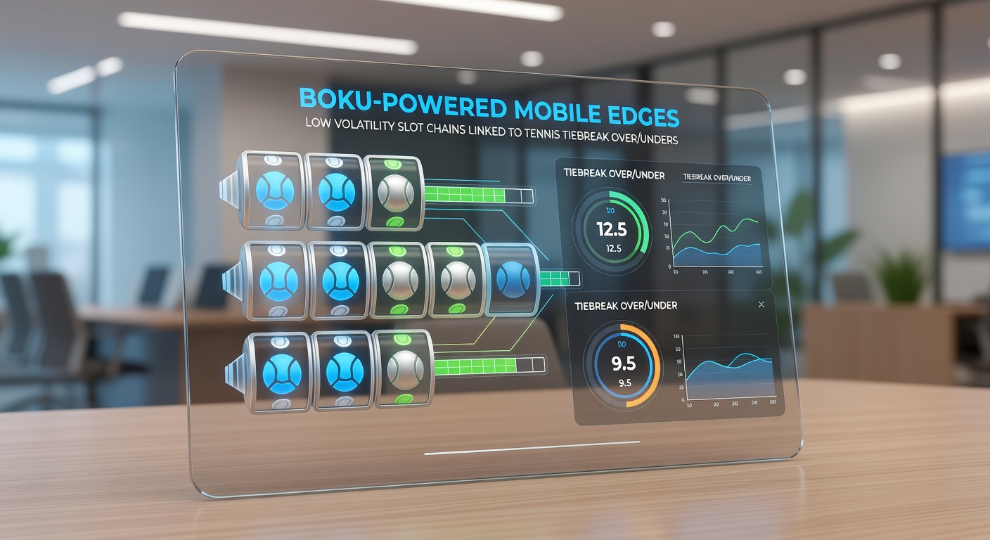 Grafiek met lage volatiliteit slotwinsten naast tennis tiebreak statistieken en Boku-transactie flowchart