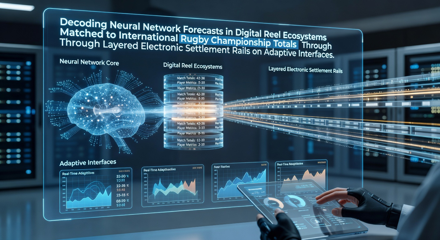 Digitale interface met neurale netwerkvisualisaties die rugby totalen matchen aan reel-ecosystemen via elektronische afwikkeling