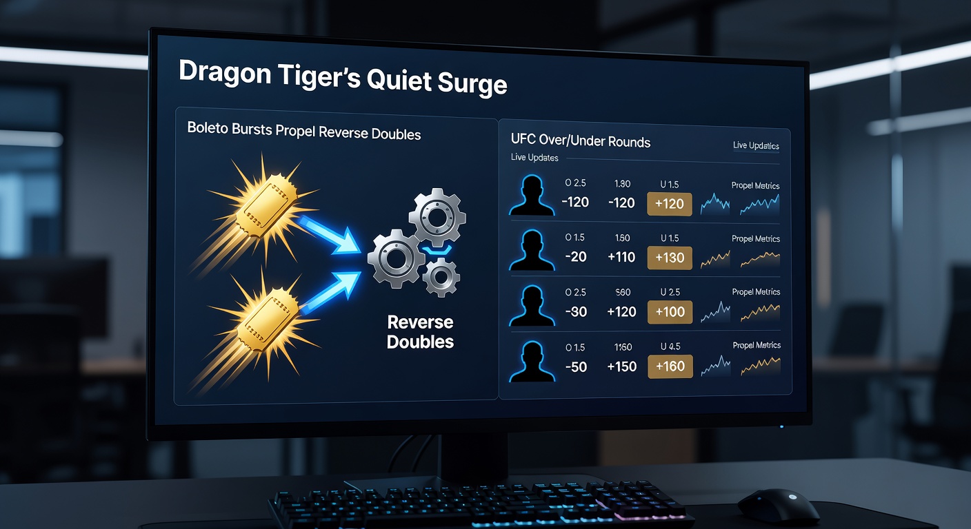 UFC-vechter in actie met Dragon Tiger tafel en Boleto betaalscherm op een browserinterface