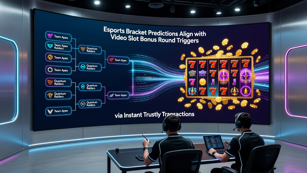 Tablet interface met esports brackets en video slot bonus rondes via Trustly