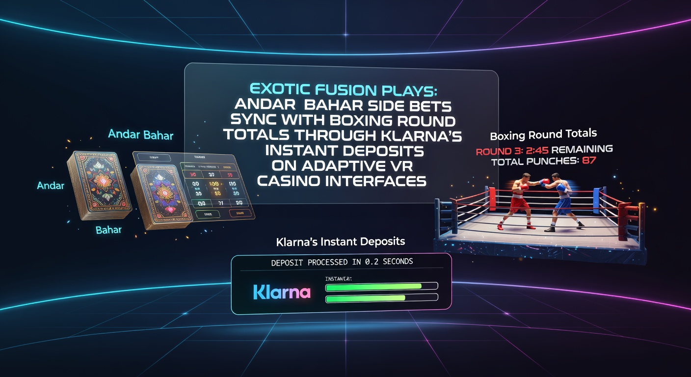 Virtuele realiteit interface toont Andar Bahar kaartspel met боксende vechters op achtergrond en Klarna betaaloptie zichtbaar