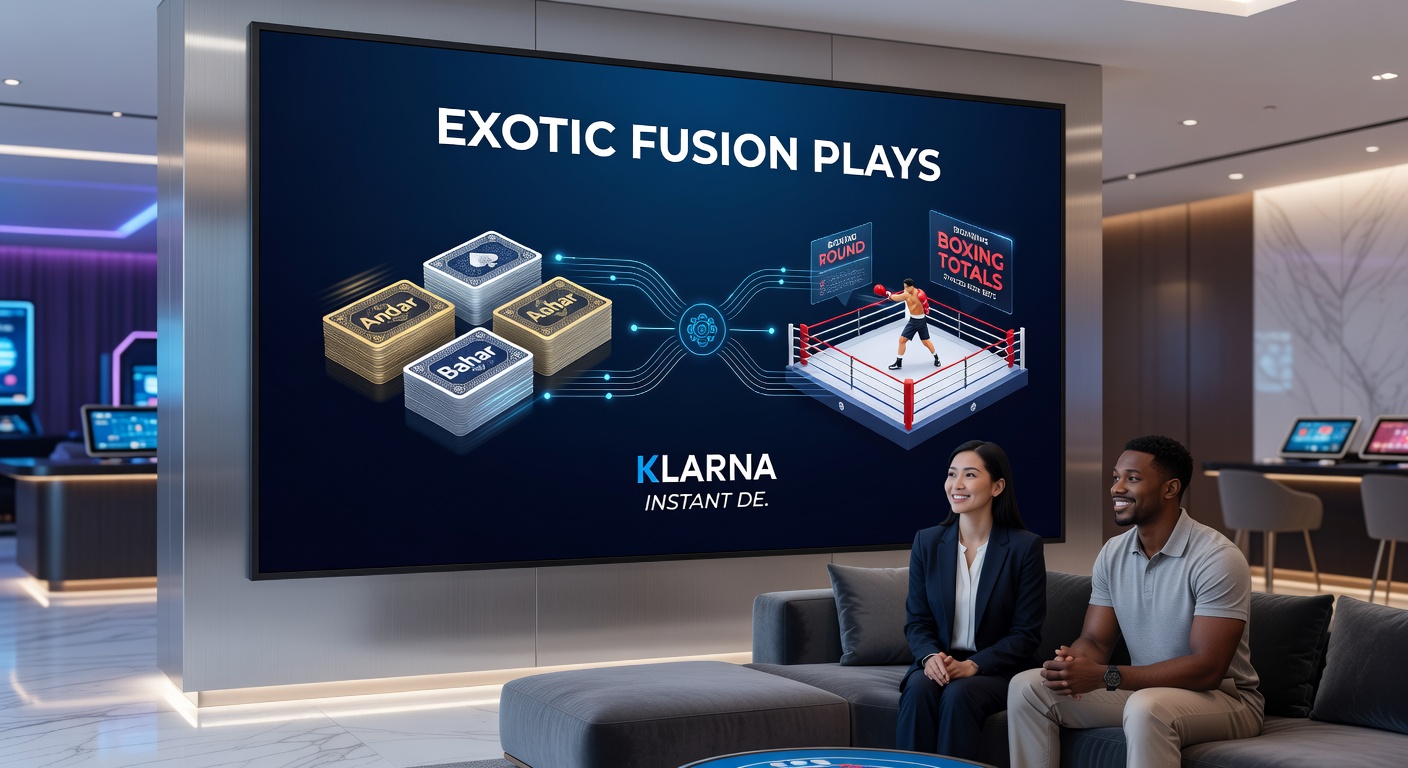 Klarna betaalscherm op VR-headset met Andar Bahar tafel en live bokswedstrijd overlay