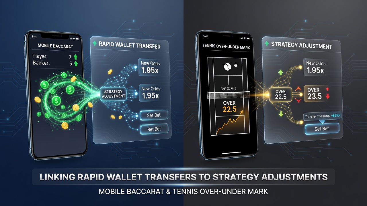 Tennis court met live weddenschapsoverzicht en wallet-notificatie op smartphone