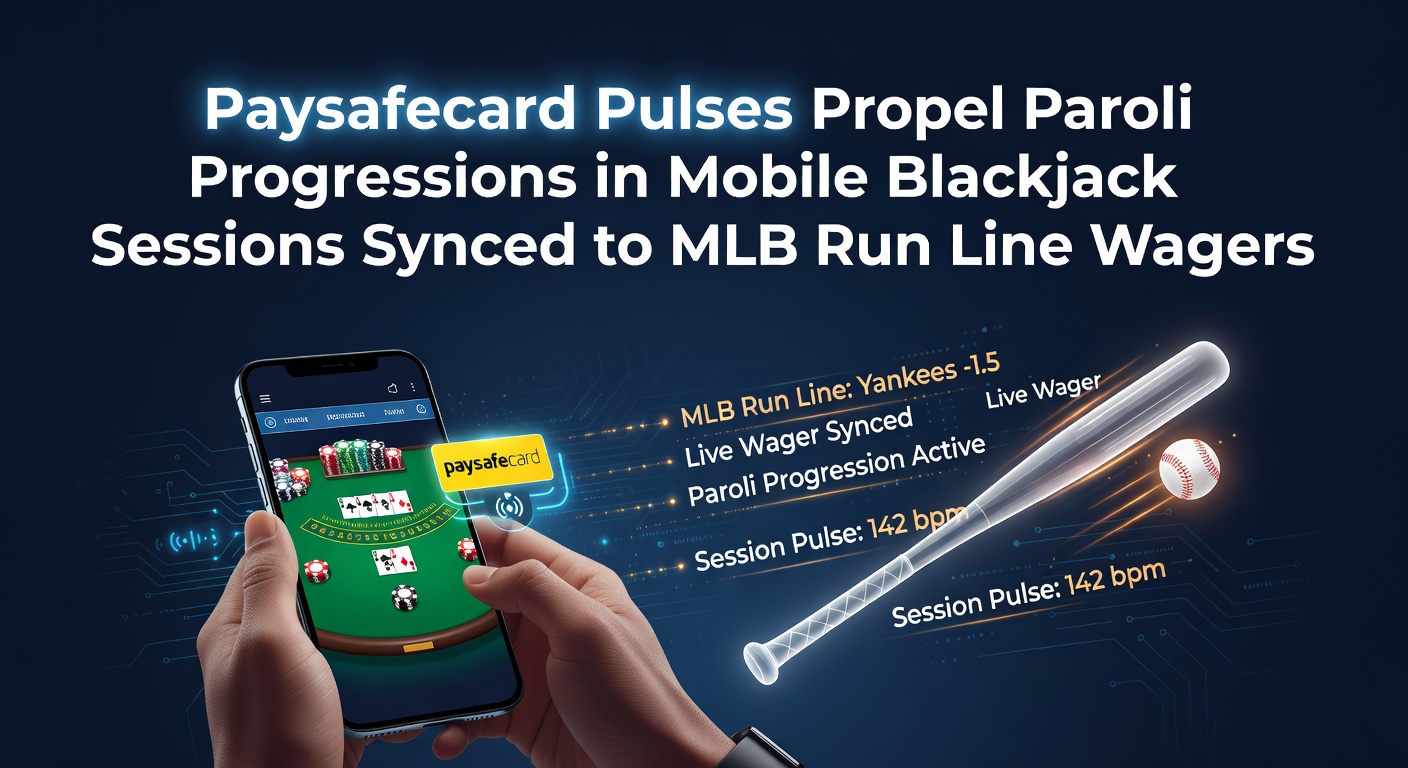 Mobiele blackjack-speler met Paysafecard-oplaadoptie en MLB-run line weddenschappen op scherm, illustrerend snelle transacties tijdens live sessies