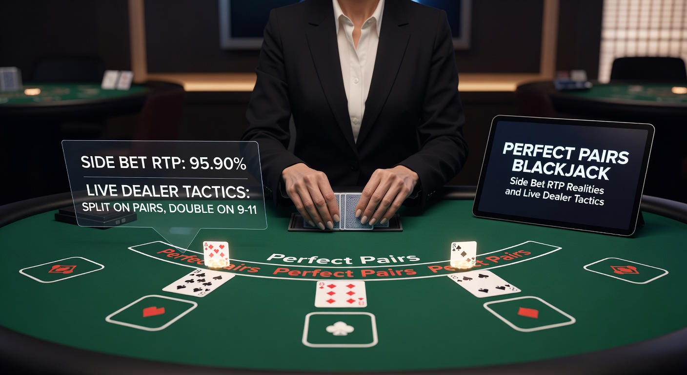 Close-up van een live dealer die kaarten deelt in Perfect Pairs Blackjack, met side bet knoppen en chatvenster zichtbaar