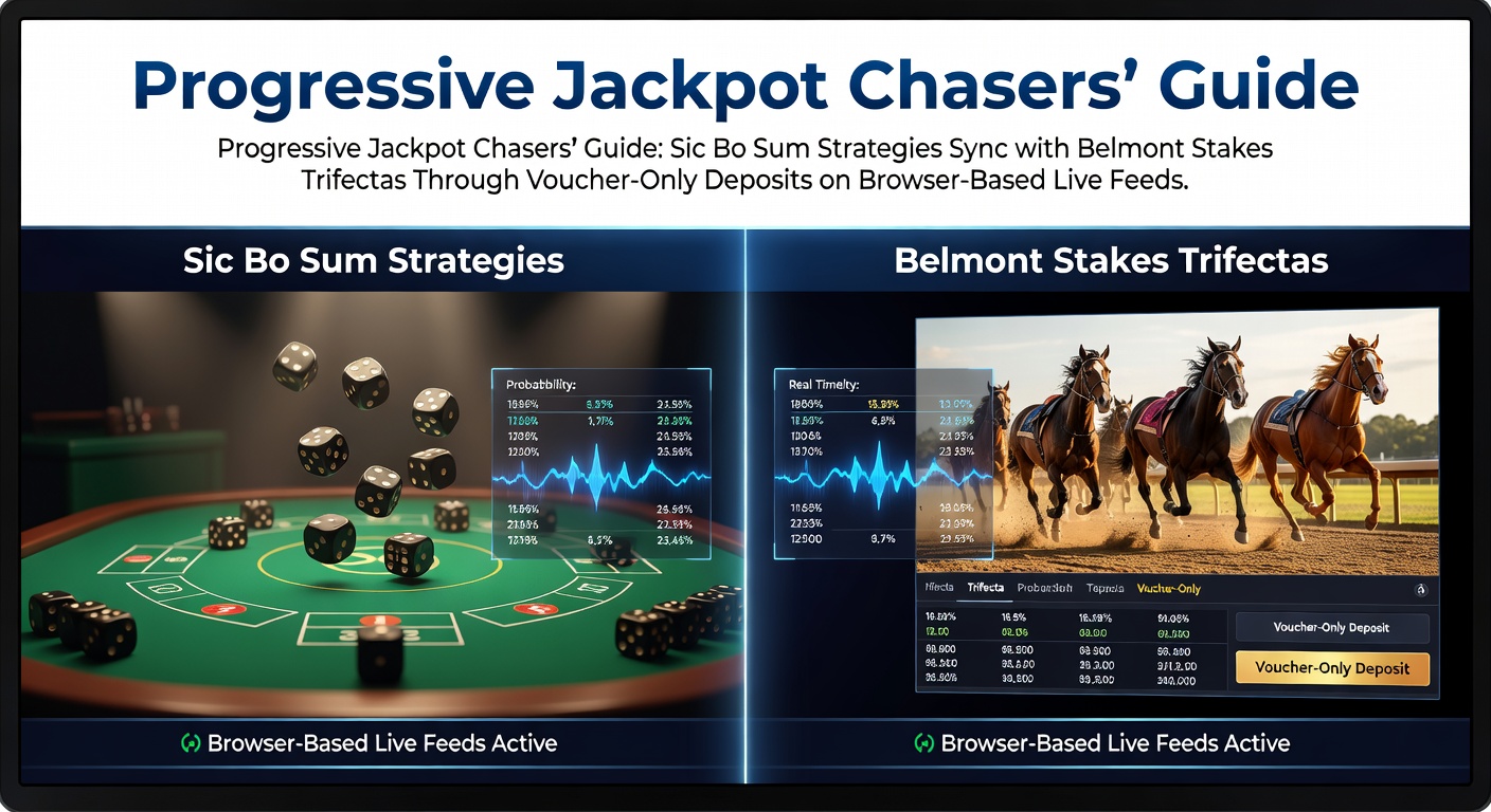 Schermafbeelding van een live Sic Bo tafel met progressieve jackpot teller naast een Belmont Stakes trifecta wedformulier op een browser interface