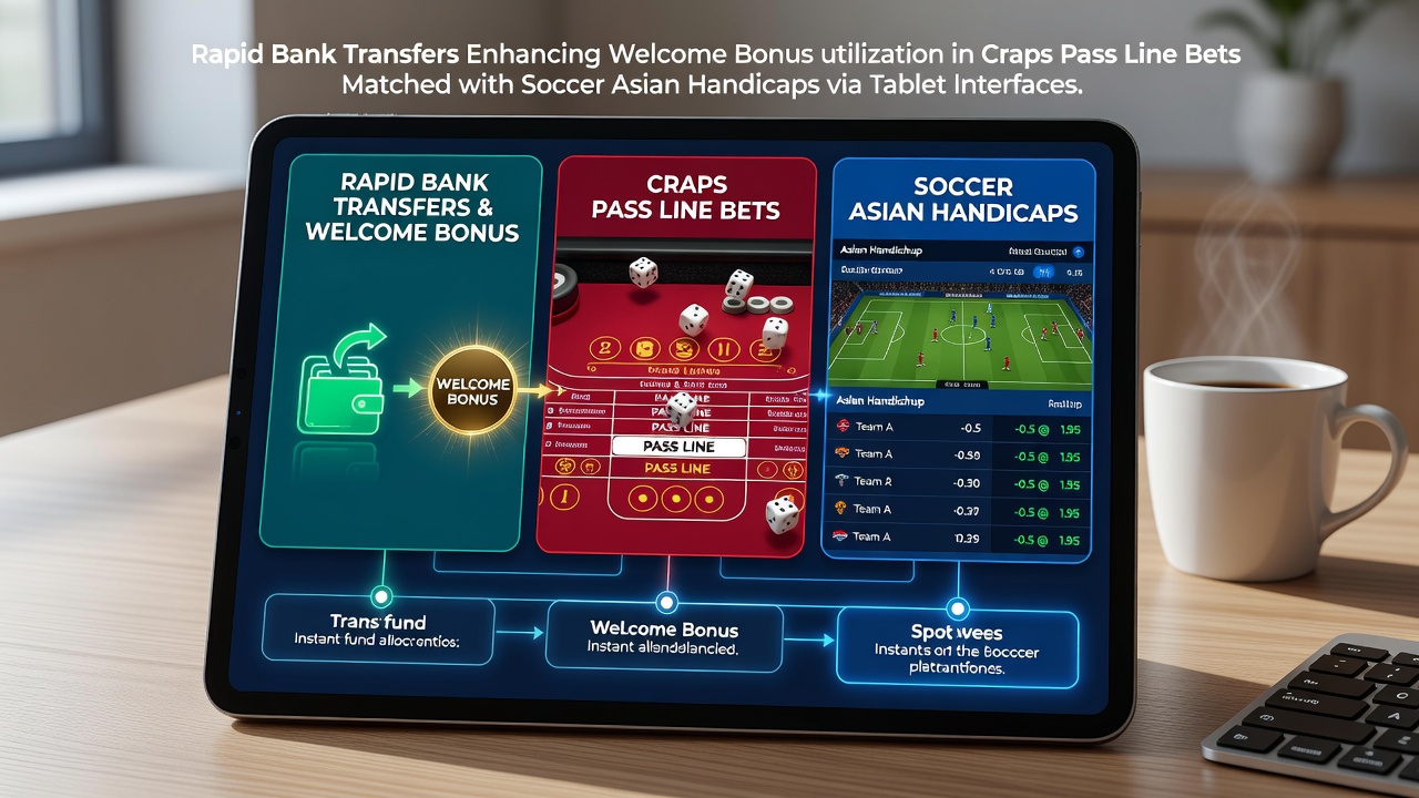Tabletinterface die snelle bankoverschrijvingen toont tijdens craps en voetbalweddenschappen