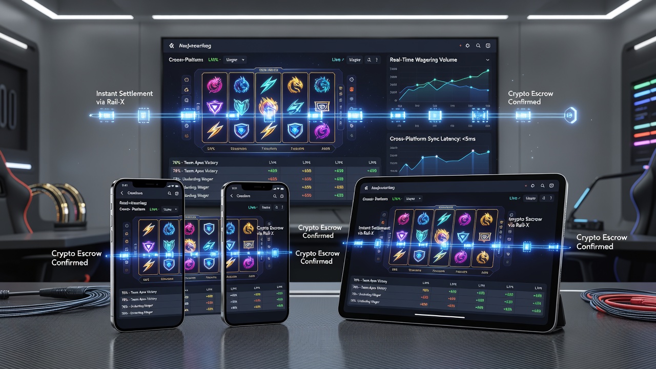Mobiele interface die virtuele slotrollen combineert met realtime esports-odds en live-inzetten