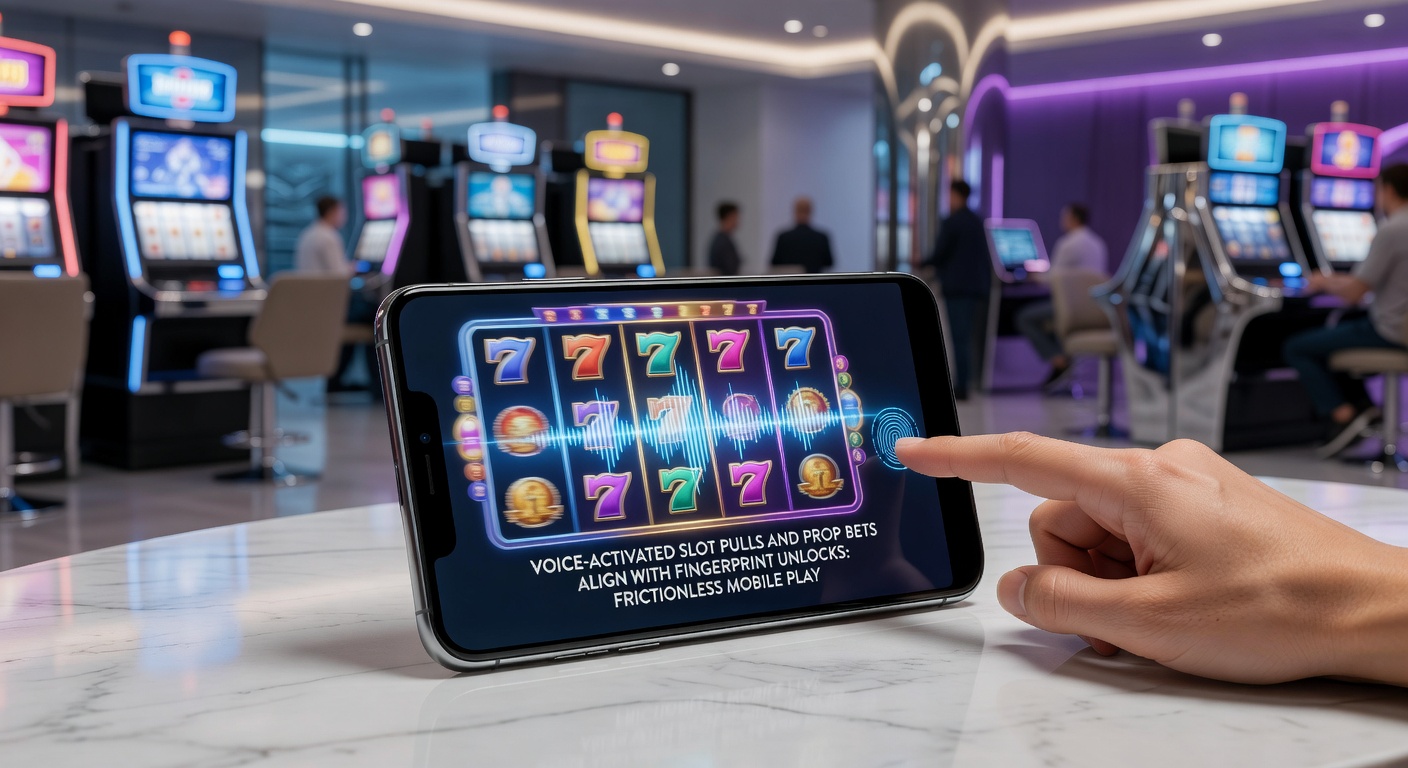Vingerafdrukscanner op mobiel apparaat activeert een casino-interface met stemcommando's en prop bet-opties